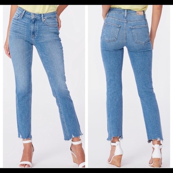 PAIGE DESTROYED HEM MEDIUM WASH JEANS SIZE 26 - Picture 2 of 4